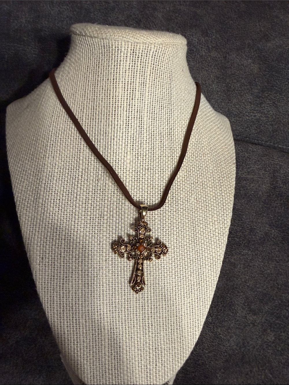 Vintage-Inspired Brown Cross Pendant Necklace